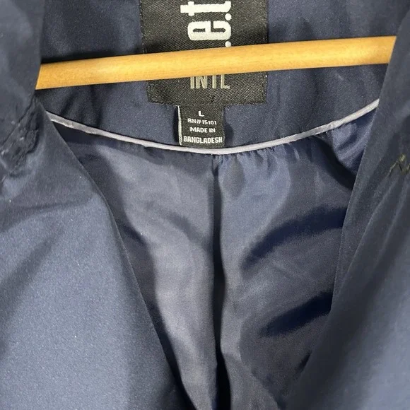 INTL DETAILS Women's Rain Jacket Coat Large Navy Lightweight Removable Hood - Picture 3 of 13